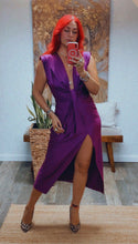 Load image into Gallery viewer, Elegant goddess maxi dress with front slit and deep v neckline.
