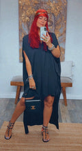 Load image into Gallery viewer, POLY SILK NOTCHED HIGH LOW CAFTAN DRESS
