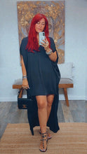 Load image into Gallery viewer, POLY SILK NOTCHED HIGH LOW CAFTAN DRESS
