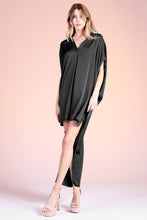 Load image into Gallery viewer, POLY SILK NOTCHED HIGH LOW CAFTAN DRESS
