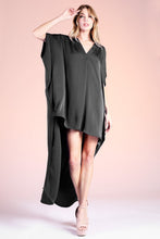Load image into Gallery viewer, POLY SILK NOTCHED HIGH LOW CAFTAN DRESS
