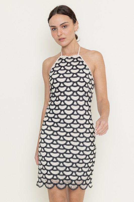 RESORT COLOR BLOCK CROCHET MINI DRESS