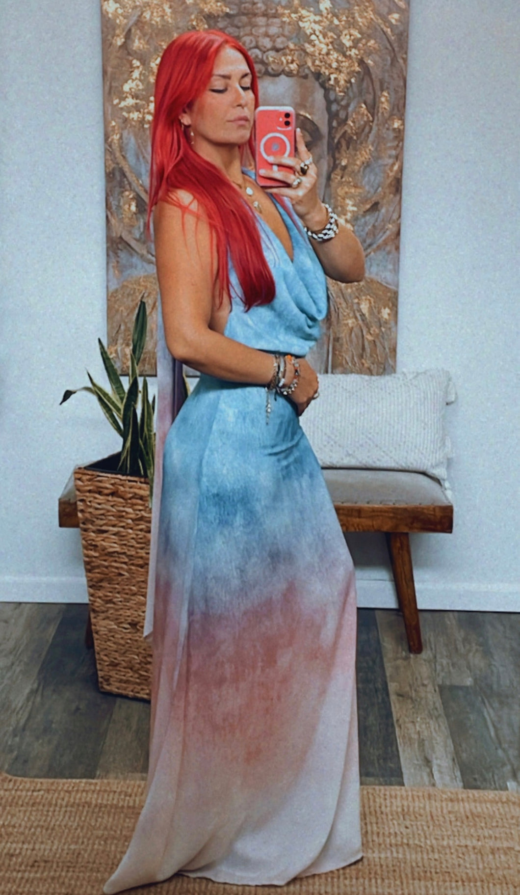 COSIA OMBRE COWL HALTER MAXI DRESS