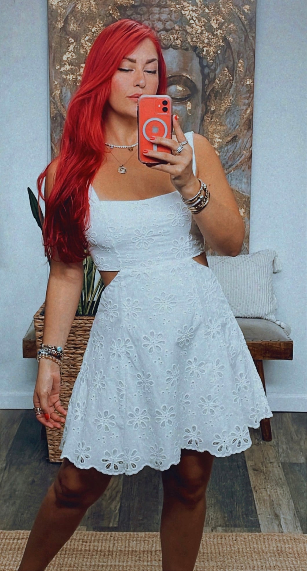 PURELY YOURS EYELET MINI DRESS