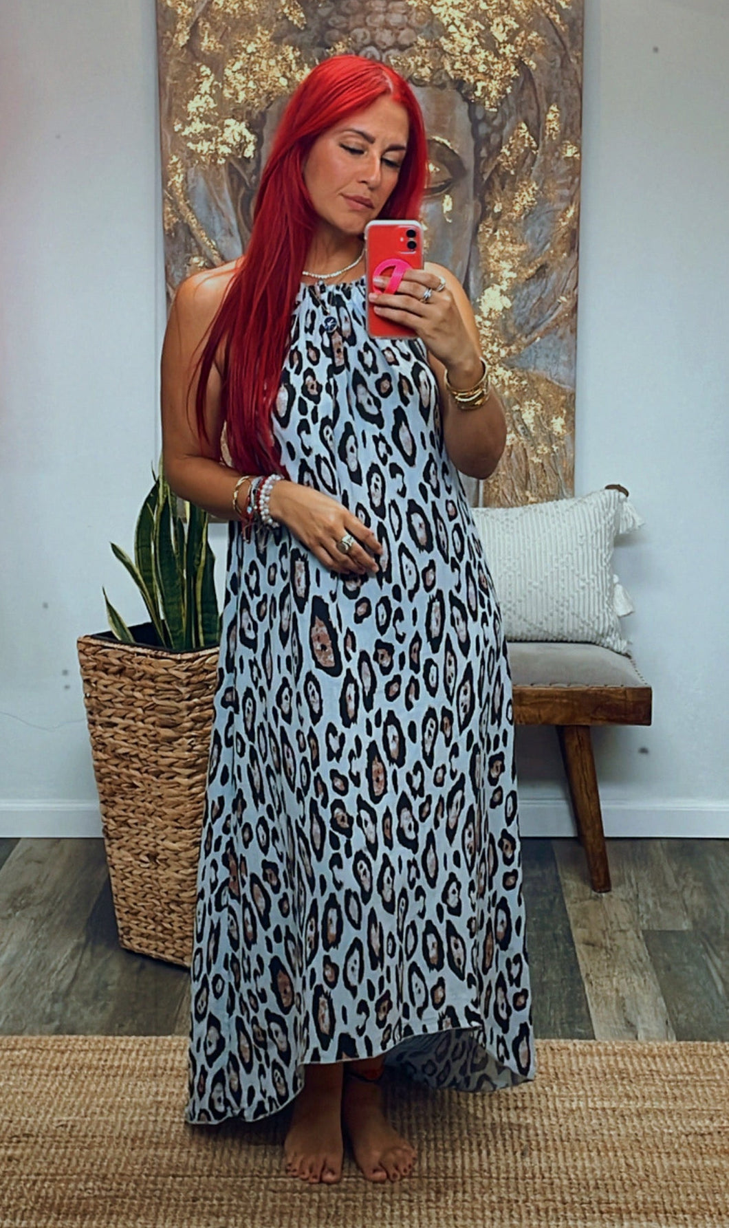 LINEN LEOPARD MAXI DRESS