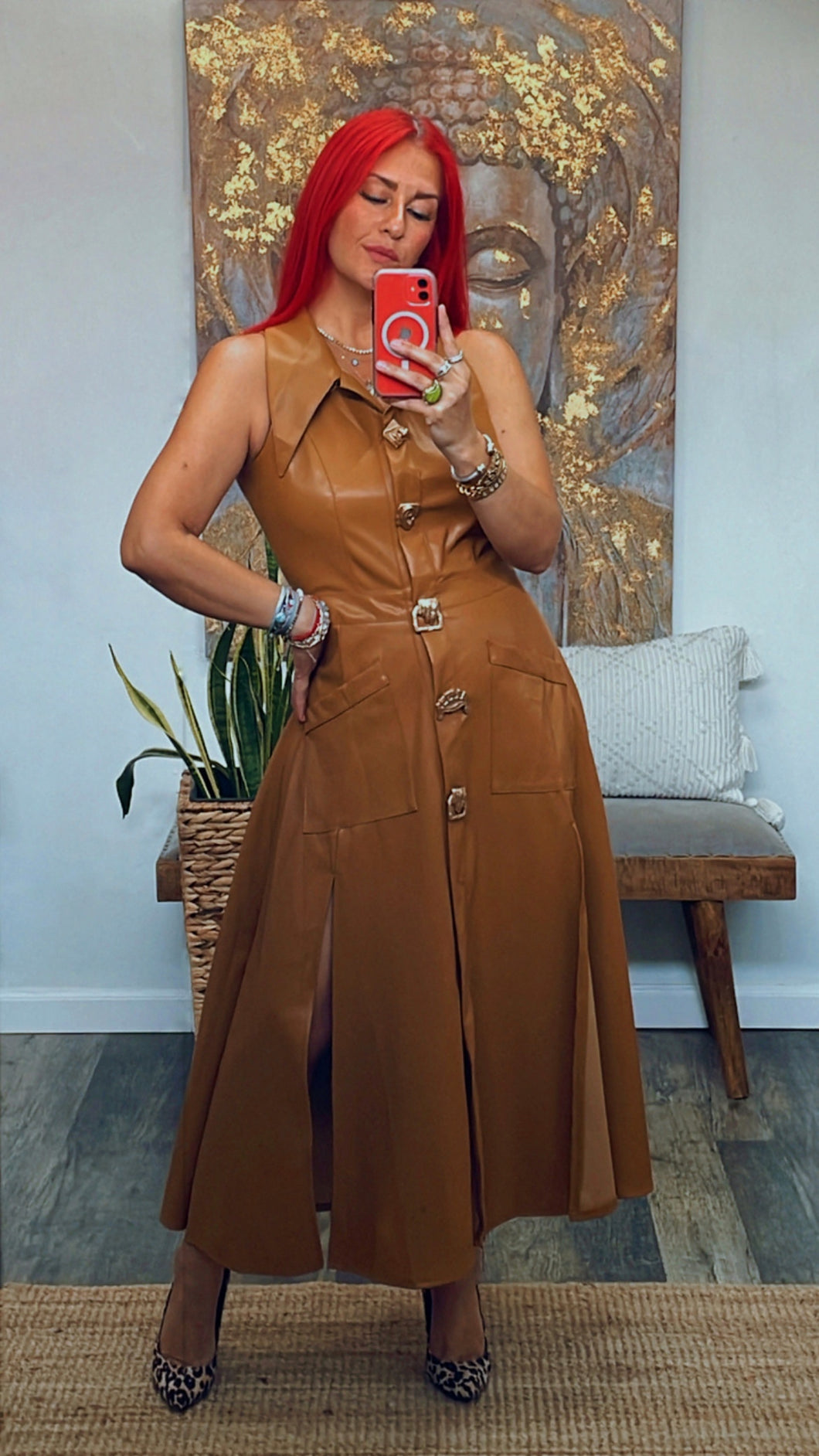 ICONS BUTTONS LEATHER DRESS