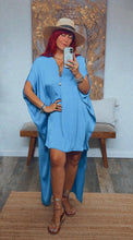 Load image into Gallery viewer, POLY SILK NOTCHED HIGH LOW CAFTAN DRESS
