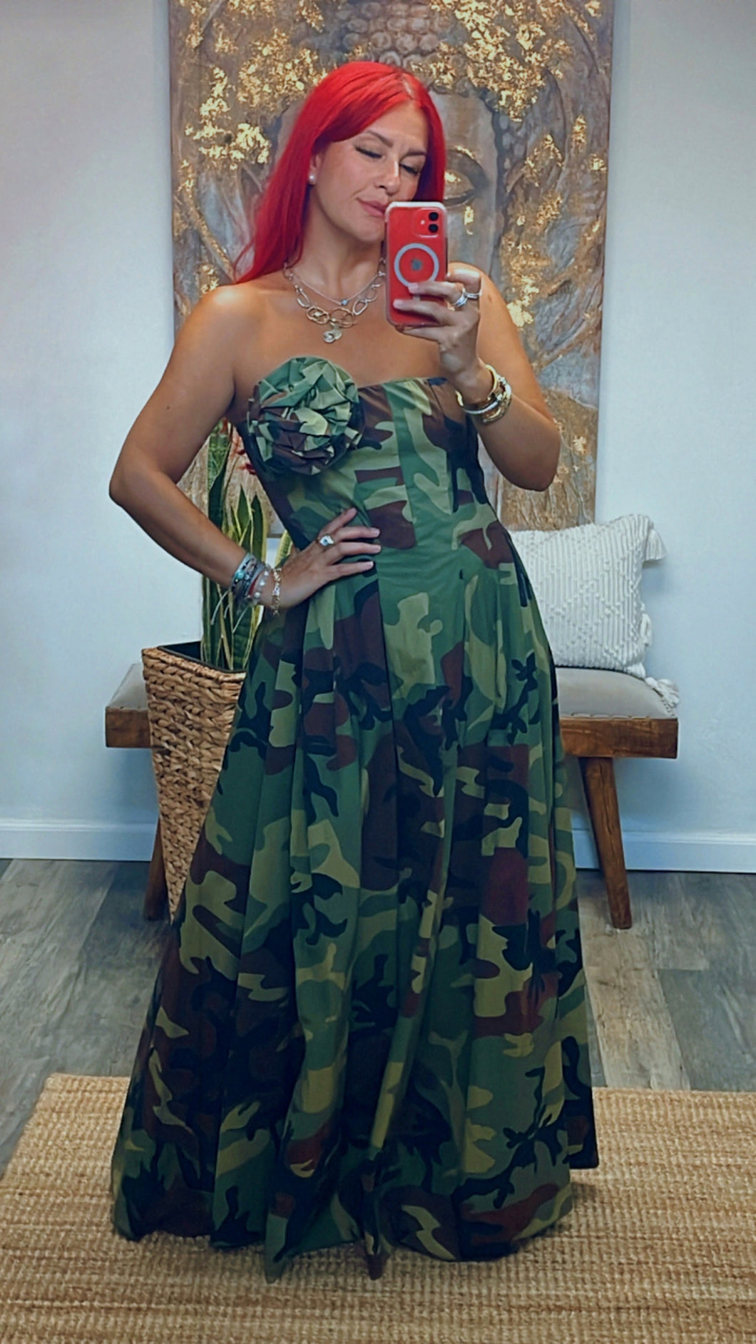 ONE SIZE CAMOUFLAGE STRAPLESS DRESS