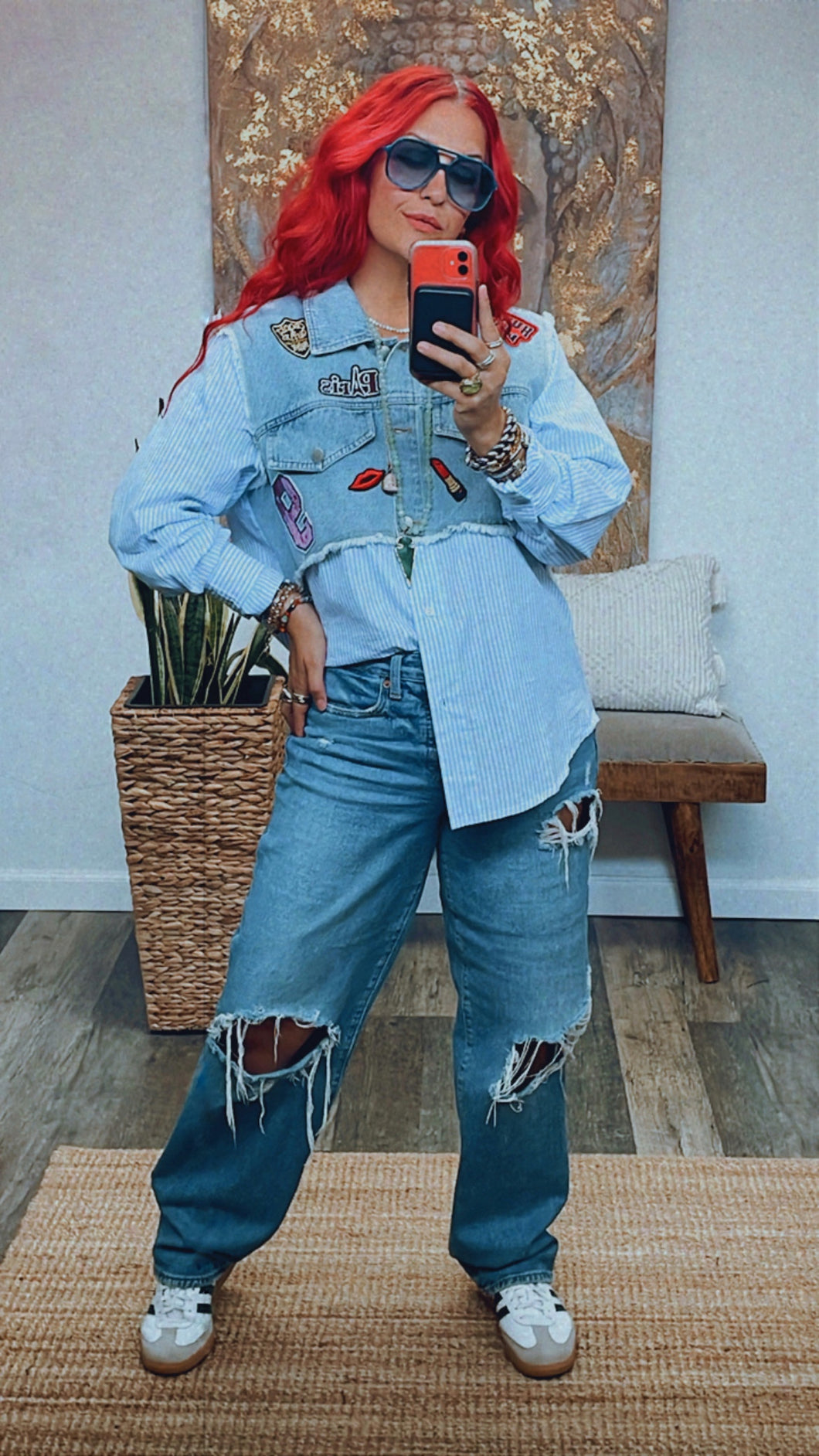 HUNNY LOVE MIXED TEXTURE BLOUSE