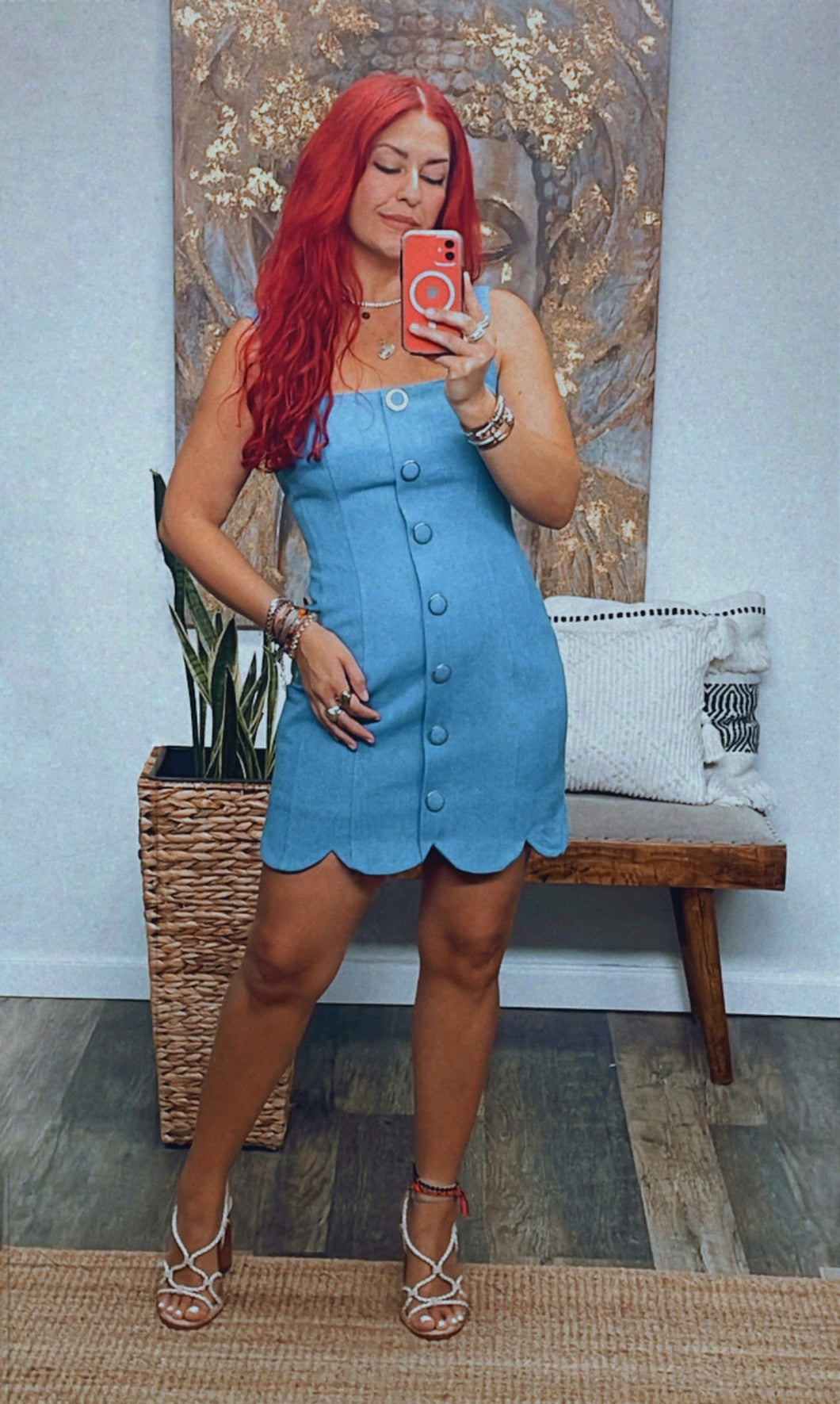 SCALLOPED TRIM MINI DRESS