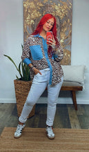 Load image into Gallery viewer, BENIN DENIM + ANIMAL PRINT BLOUSE
