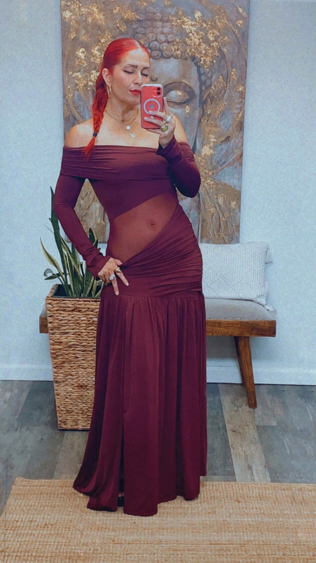 BOHO-GLAM RUCHED OFF SHOULDER MAXI DRESS