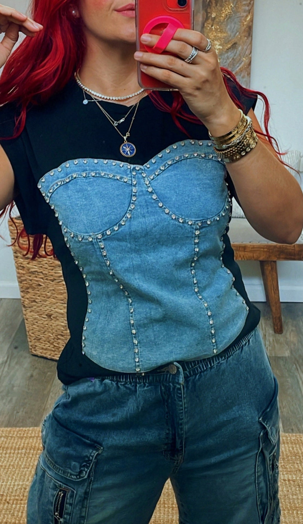 DENIM CORSET OVER T'