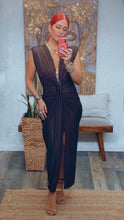 Load image into Gallery viewer, GODDESS DEEP V DRESS - SOPHISTICATED DRAPED MIDI DRESS WITH SHOULDER PADS
