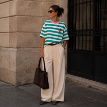 Load image into Gallery viewer, Green Women's striped T-Shirt with contrast neckline and Amalfi rubber appliqué. 
