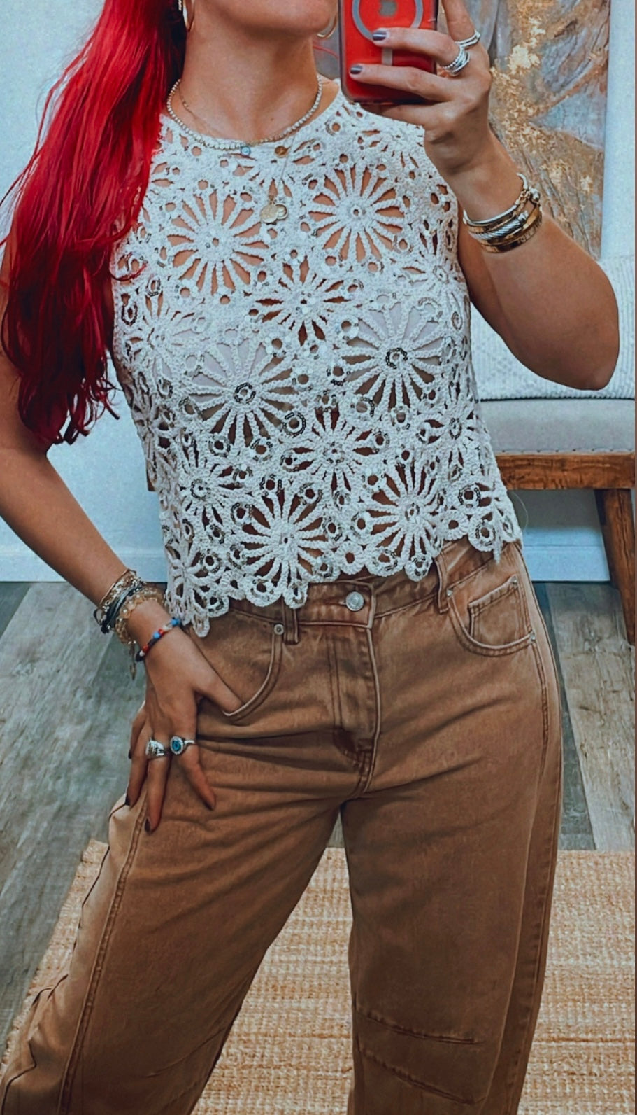 CROCHET + SEQUIN TOP