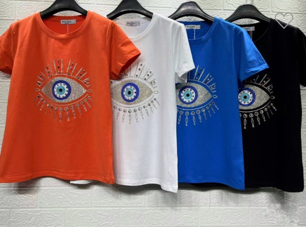 EMBELISH EVIL EYE WHITE TSHIRT