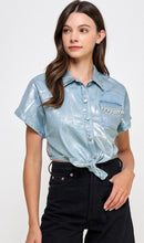 Load image into Gallery viewer, BELISSE METALLIC DENIM TOP
