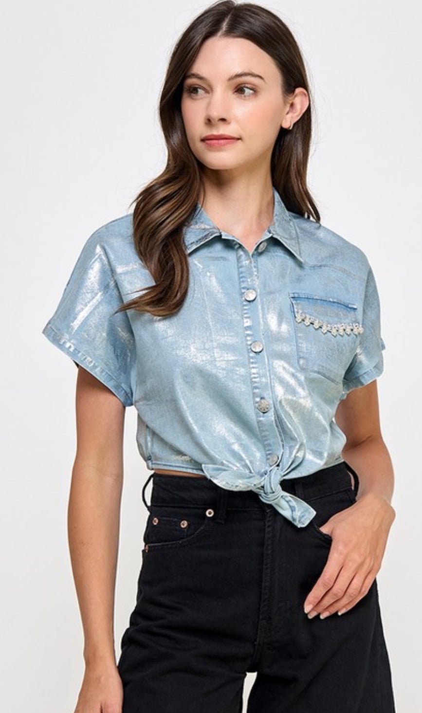 BELISSE METALLIC DENIM TOP