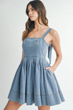 Load image into Gallery viewer, SASA BOW TIE DENIM DRESS
