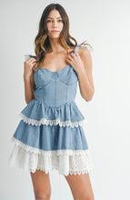 Load image into Gallery viewer, BUSTIER LACE DENIM DRESS
