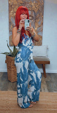 Load image into Gallery viewer, WHITE AND BLUE TROPICAL JUMPSUIT
